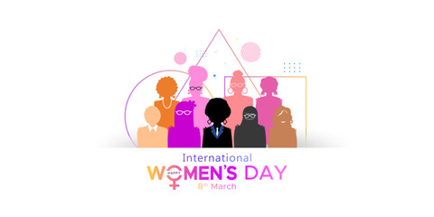Fototapeta premium Vector design of International women's day greeting card poster. Human cultural diversity around the world. Theme design and break the bias concept.
