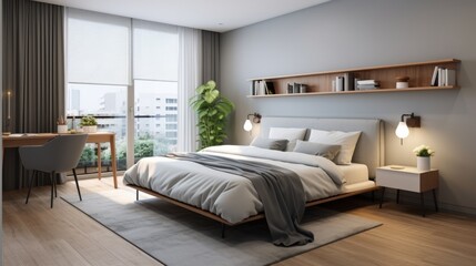 Modern bedroom in city center apartment.