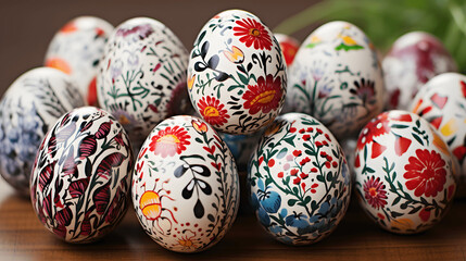 Fototapeta na wymiar Hand-painted ceramic Easter eggs, traditional craft