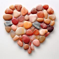 Pebbles arranged in a heart shape, in peach fuzz color
