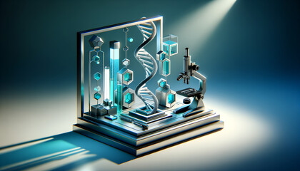 Sleek Biotech Design: Geometric DNA Helix in Cool Tones