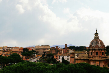 Fototapeta na wymiar Panoramic view of Rome and the Colosseum, Italy