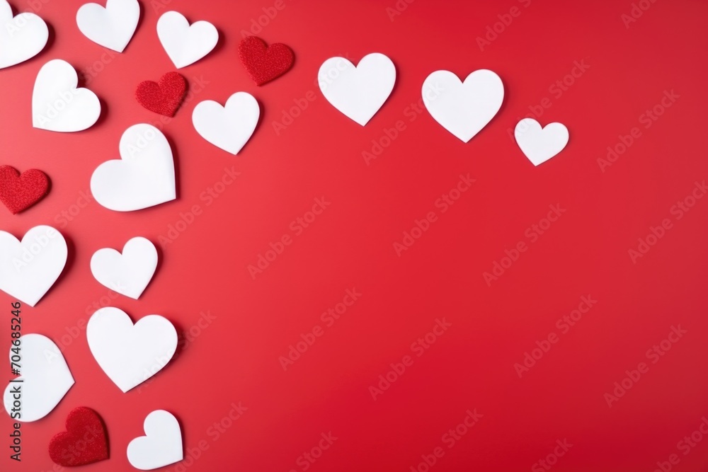 Wall mural valentine's day background with white hearts on red background. ai generated