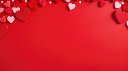 Valentine's day background with red and white hearts on red background. AI generated