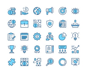 Startup icons set. Vector line icons. Blue color outline stroke symbols. Modern concepts