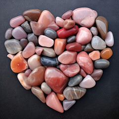 Pebbles arranged in a heart shape, in peach fuzz color