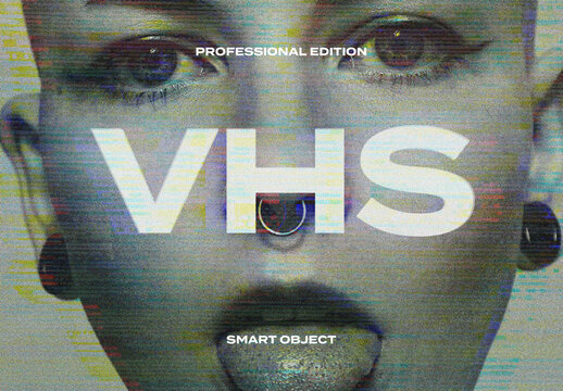 VHS Screen Display Glitch TV CRT Photo Effect Paper Texture Template Mockup Overlay Style