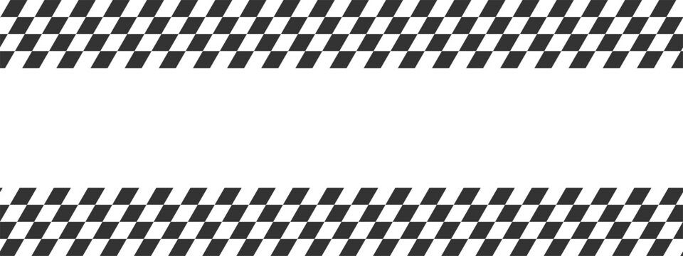 Race flags or checkerboard background. Chess game or rally sport car competition wallpaper. Tilted black and white squares pattern. Banner with checkered texture