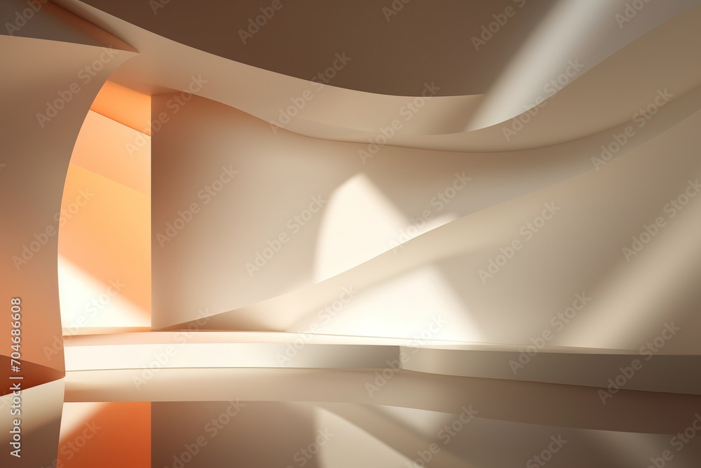 Aufkleber 3d rendering of an empty room with curved walls and a large arched opening