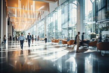 People walking in a modern office building