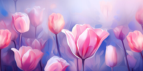 Delicate spring background with pink tulips - obrazy, fototapety, plakaty