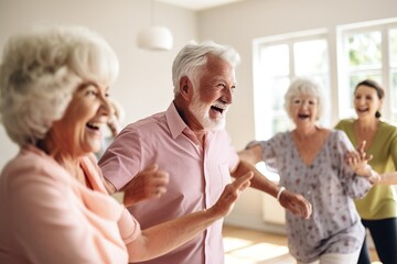 Obraz na płótnie Canvas Happy elderly people dancing together