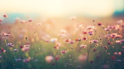 Wildflowers in the sunset light - vintage image