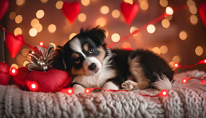 Fototapeta na wymiar Cute puppy best Valentine's Day gift