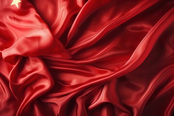 Obraz premium Red silk fabric with a golden star in the corner