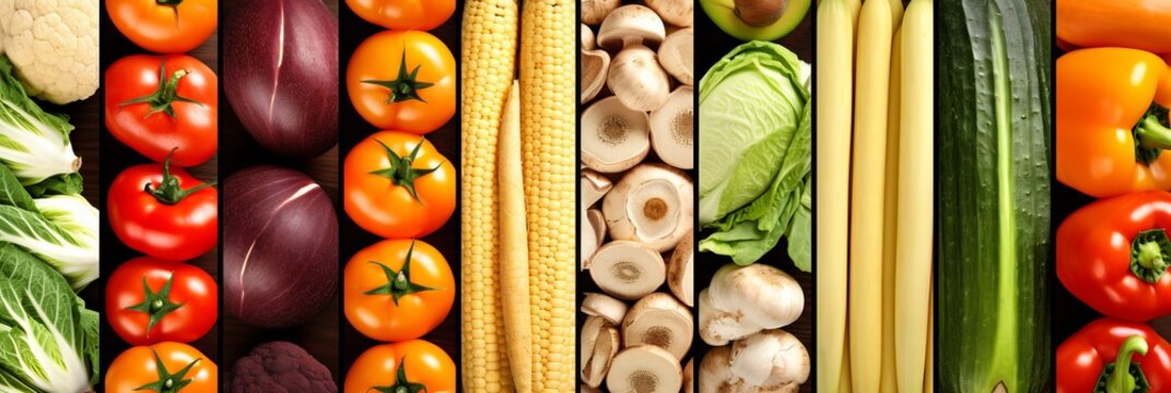 assorted food products collage with white vertical lines   bright and vibrant culinary arrangement