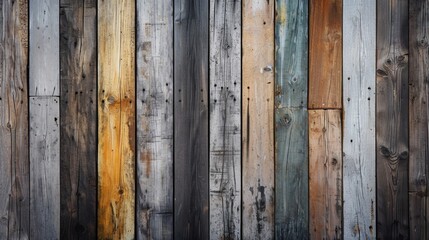: An aged wooden wall, where each plank is a different shade, forming a beautiful, textured piece of art. 8k