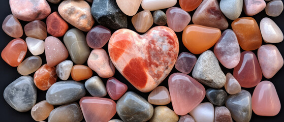 Stone in the shape of a heart, surrounded by pebbles