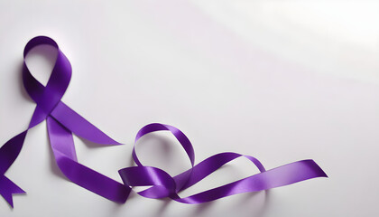 purple ribbons isolated on white (Cancer Sign) white background with copy space world cancer day concept created with generative ai