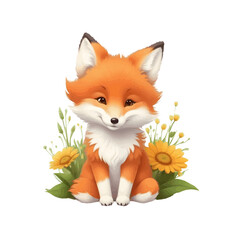 Obraz premium raposa bebê aquarela floral