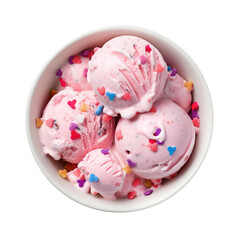 Delicious Bowl of Pink Bubble Gum Ice Cream Isolated on a Transparent Background 