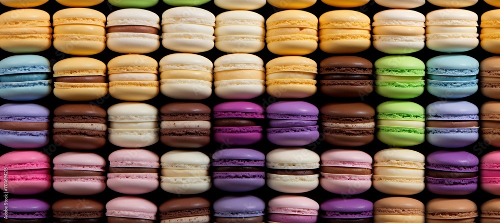 Poster delicious colorful macaron cake with sweet macaroon minimal concepts pattern on food background