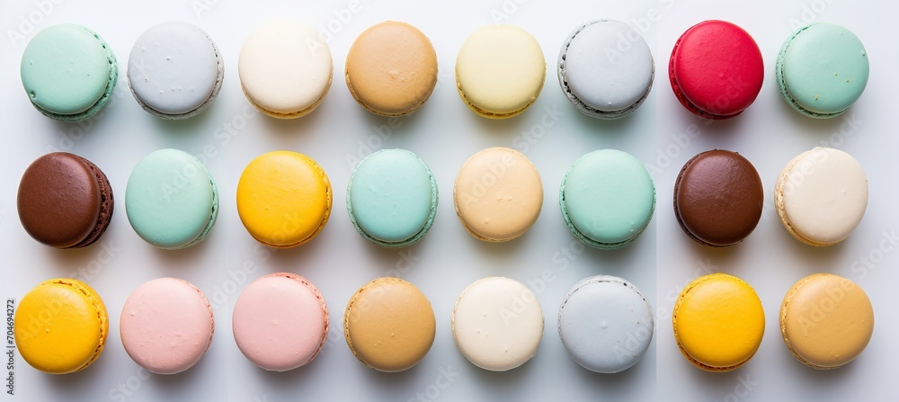 Poster colorful macaron cake with sweet macaroon minimal concepts pattern on food background
