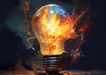 Light bulb with bright light and colorful background