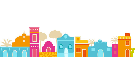 Fototapeta premium Street of colorful casitas facades vector illustration