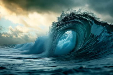 Poster A large ocean wave breaks during a storm and bad weather © Anna