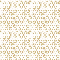 Golden vector seamless pattern with small diamond shapes, rhombuses. Luxury modern white and gold background with halftone effect, randomly scattered shapes. Simple texture. Trendy modern geo design