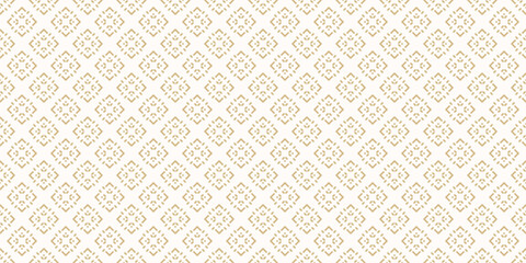Vector geometric seamless pattern. Luxury gold and white winter Christmas theme abstract graphic background. Simple minimal folk style texture. Ethnic style ornament. Repeating elegant golden design