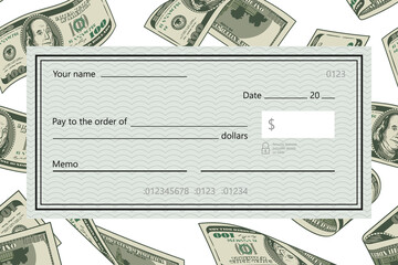 Blank Green Check on 100 Dollar Bills background - obrazy, fototapety, plakaty