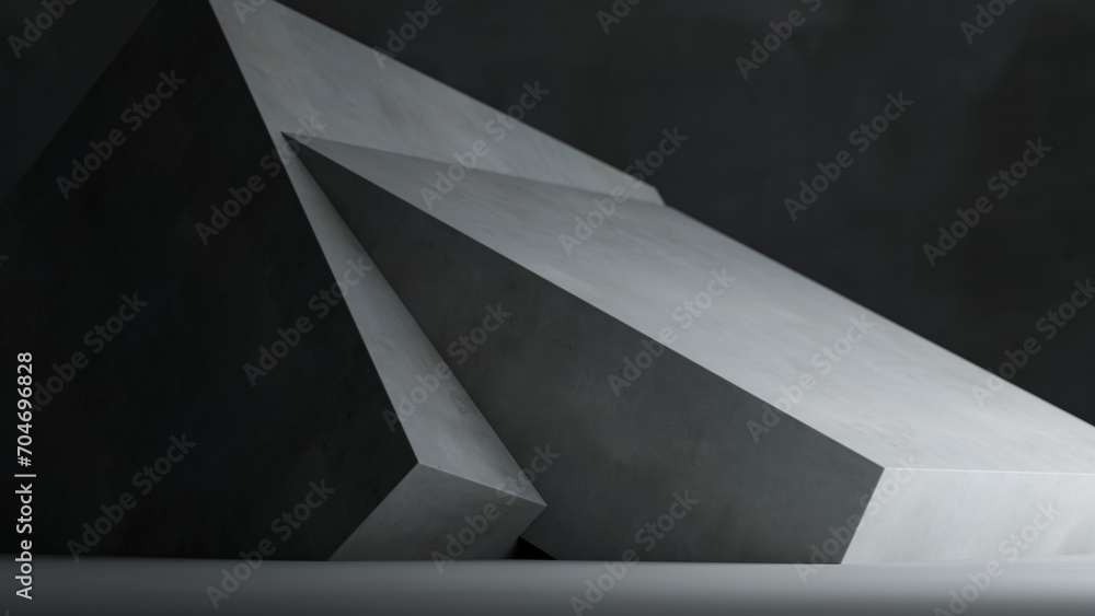 Poster abstract backgrounds of minimal arrangement and lighting of concrete structures, 3d rendering