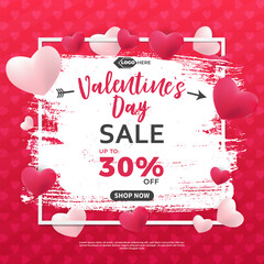 Happy valentine's day background with sale banner template or valentine's day sale Banner or sale banner
