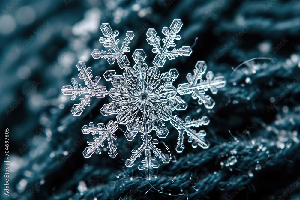 Poster glistening snowflake with intricate patterns close-up
