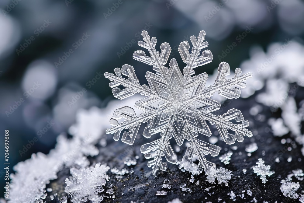 Poster glistening snowflake with intricate patterns close-up