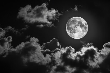 Fototapeta na wymiar Full moon peeking through wispy night clouds