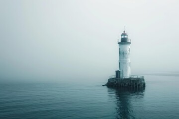 Fototapeta premium Lonely lighthouse beacon in a misty seascape