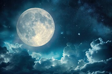 Fototapeta na wymiar Bright full moon illuminating a tranquil night sky
