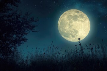 Fototapeta na wymiar Bright full moon illuminating a tranquil night sky