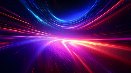 Fototapeta na wymiar Abstract energy waves radiating from a central point with vibrant neon colors