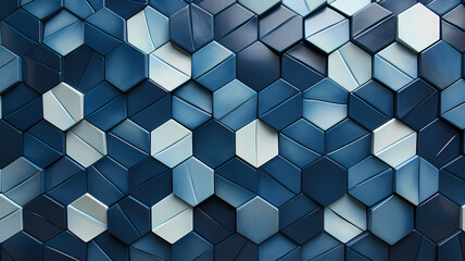 Monochromatic blue shades with hexagonal patterns, clean and cool tones