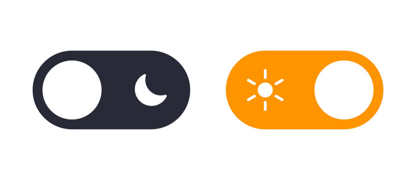 Toggle switch buttons and sun and moon icon vector on off dark and light mode switch button - night day mode signs - enable or disable icons for app user interface and web elements