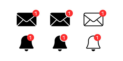 Notification bell icon set. New email message notification icon or alarm alert reminder icon sign - Web icons collection set - obrazy, fototapety, plakaty