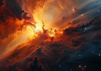 sunset sky flowing lava deep space closeup whirling gasses singularities baroque - obrazy, fototapety, plakaty