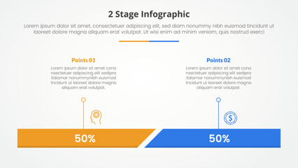 2 points stage template for comparison opposite infographic concept for slide presentation with percentage horizontal bar with flat style
