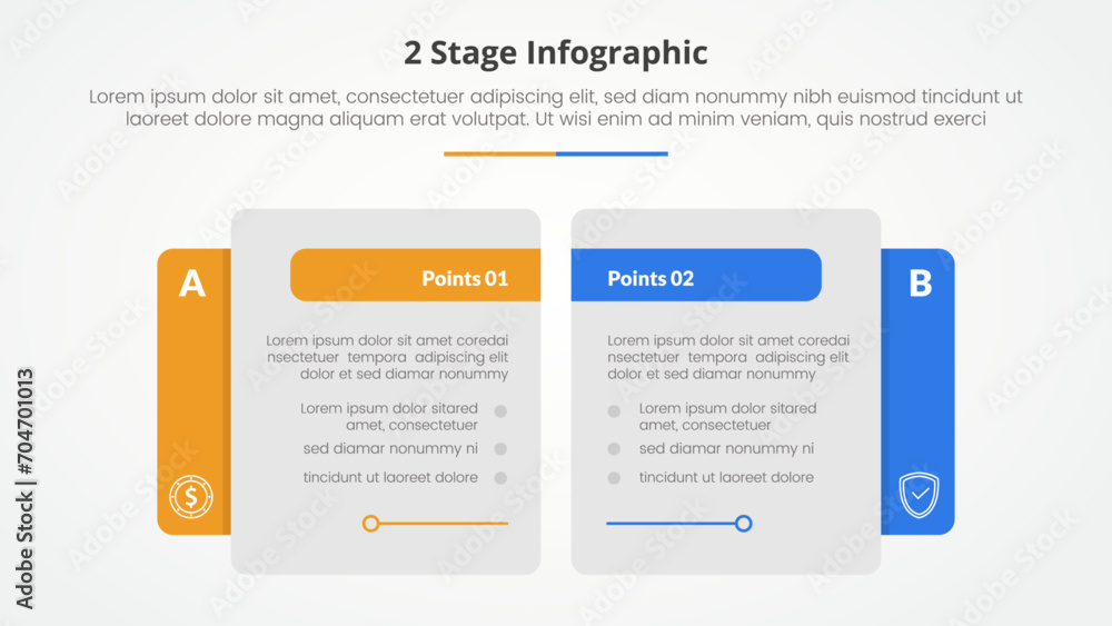Aufkleber 2 points stage template for comparison opposite infographic concept for slide presentation with crea
