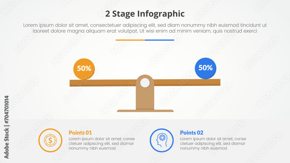 Aufkleber 2 points stage template for comparison opposite infographic concept for slide presentation with wood