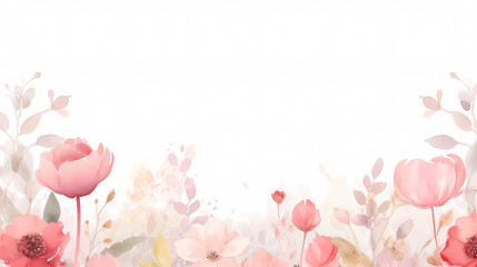 Floral frame with watercolor flowers, decorative flower background pattern, watercolor floral border background